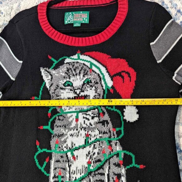 Ugly Christmas Sweater - Kitten Wrapped In String Lights in Size Medium - Picture 4 of 11